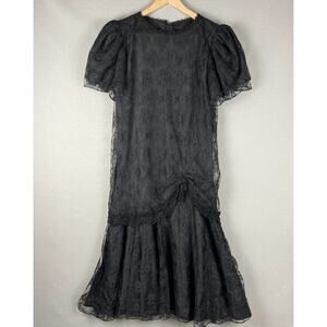 Vintage Witchy Whimsigoth Dress Womens 14 Black Lace Floral Goth Barbara Chodos